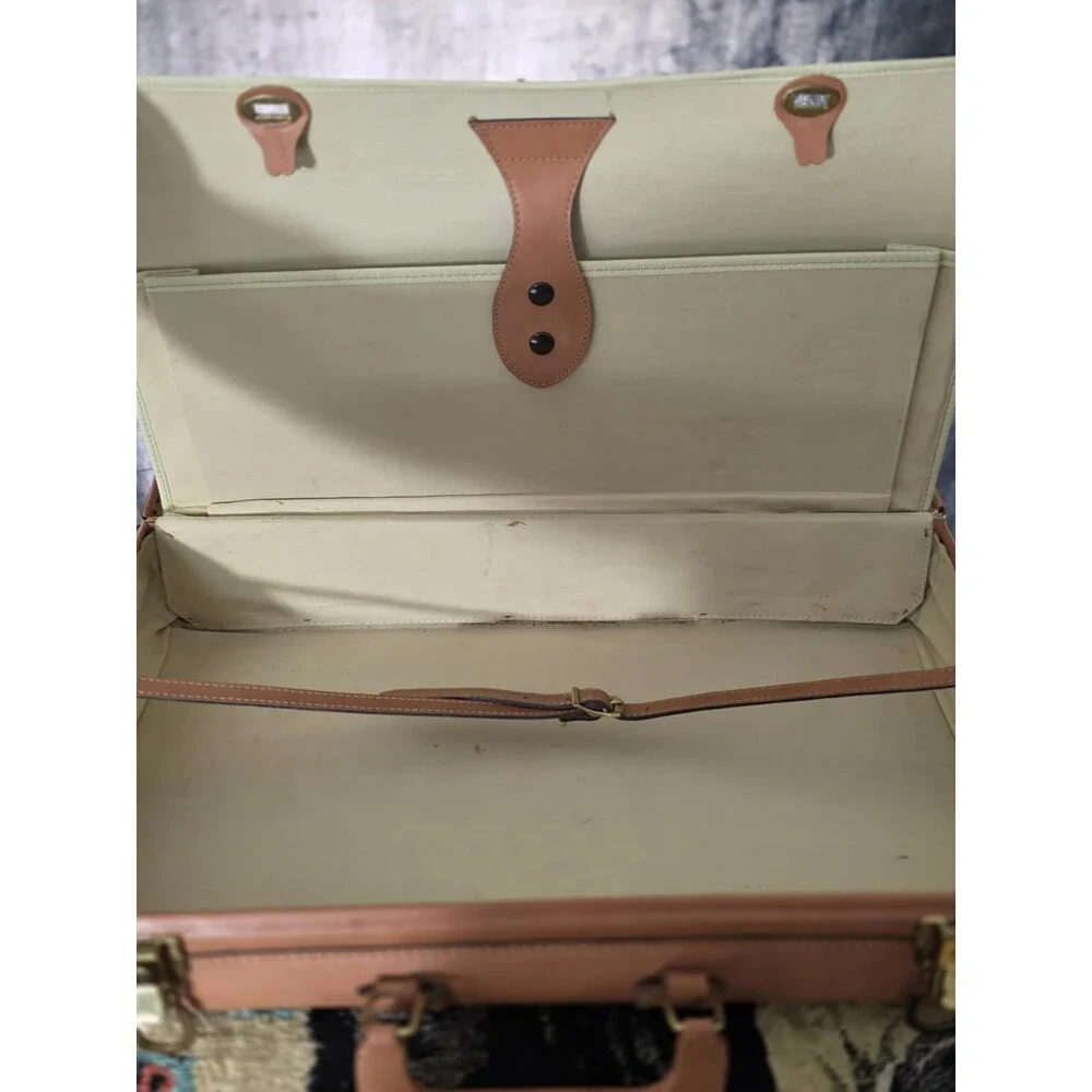 Vintage Brooks Brothers Tan Leather Suitcase Carry-On Travel Case Hard Shell